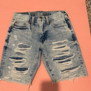 American Eagle Outfitters Men's Light Blue Ripped Jean Shorts